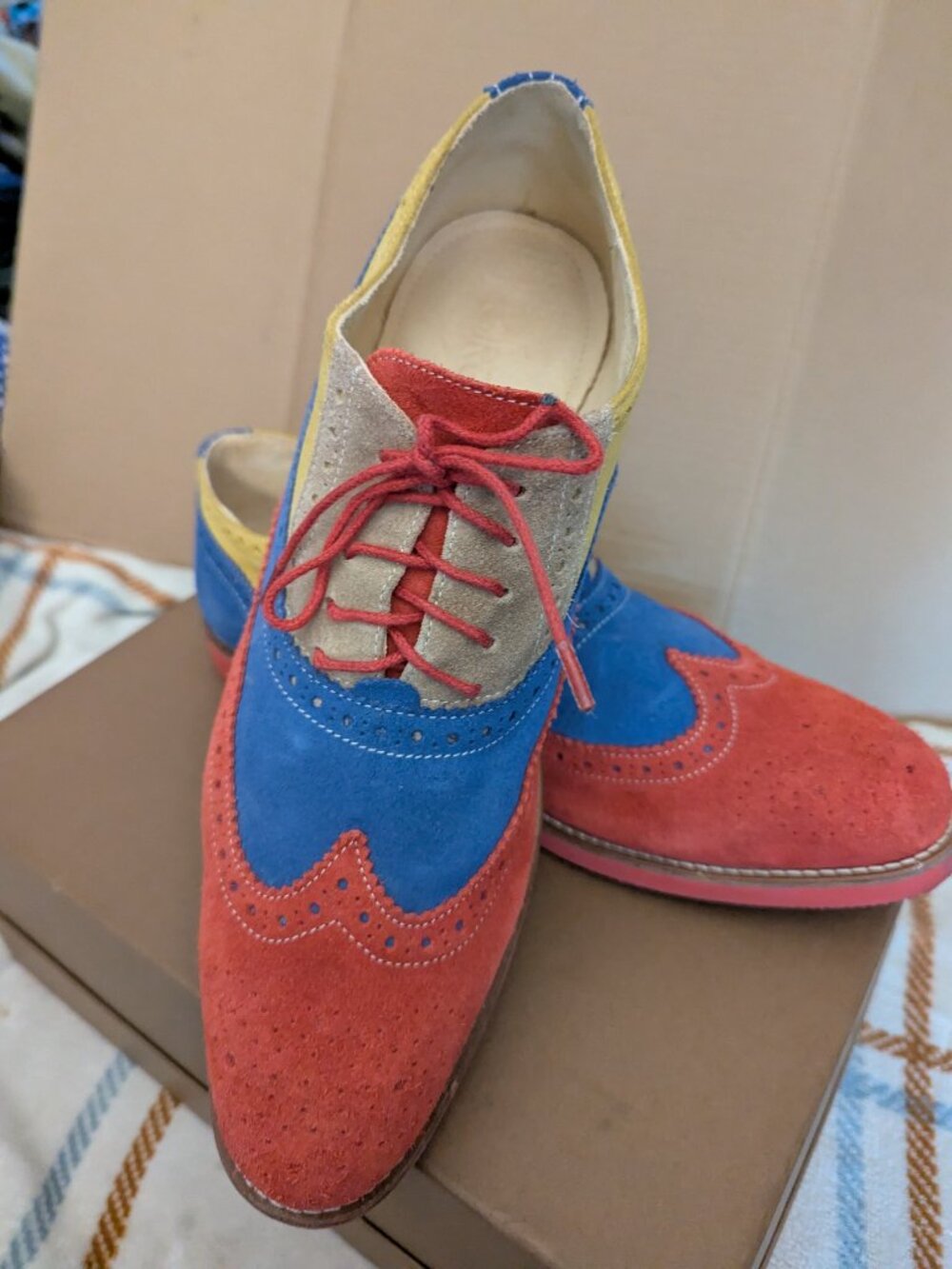 GIROTTI Suede Wingtip Brogue Oxfords (or Derbies) DIstinct multicolor color 10
